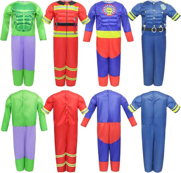 Boys Muscle Chest Dress up Costumes Trunk with Superhero, Policeman, Fireman Costume, Kids Pretend Role Play Costumes Set, Boys Dress up Clothes for Kids Ages 3 4 5 6 7