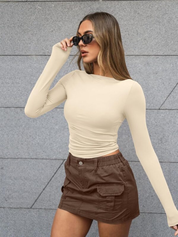 Trendy Queen Women's Boat Neck Tops Long Sleeve Shirts Casual Fitted Tee Shirts Solid Color Fall Basic Clothes