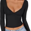 Trendy Queen Womens Tops Trendy Fashion Clothes Going Out Long Sleeve Shirts V Neck Basic Y2K Cute Shirt Slim Fitted Corset