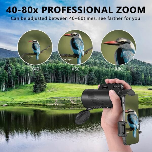 80x100 Monocular-Telescope Adults High Powered Compact Monoculars Smartphone Holder & Tripod,BAK4 Prism &FMC Lens Stargazing Hunting Hiking Travel Bird Watching Camping Wildlife Scenery