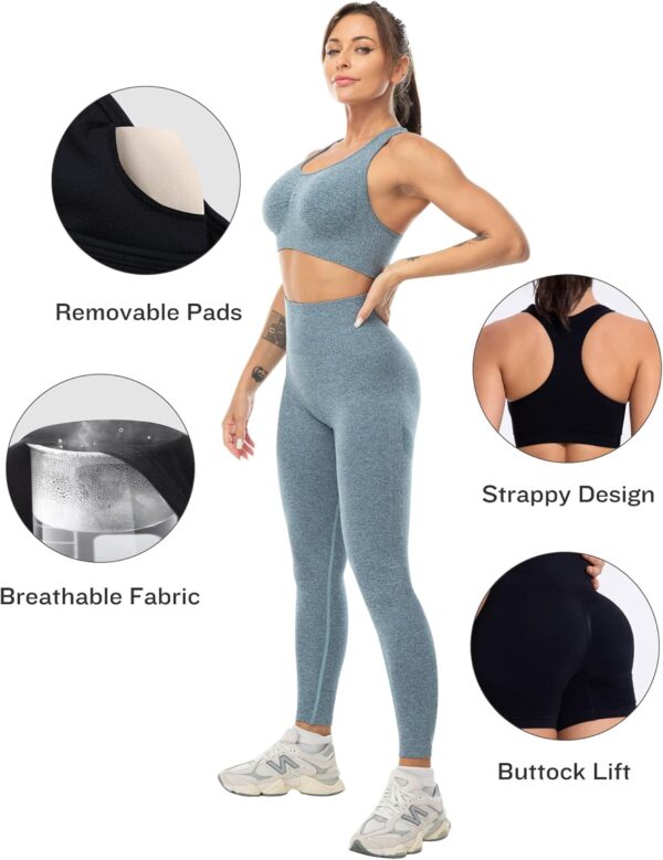 3 Piece Workout Sets for Women Butt Lifting Leggings with High Impact Sports Bra Gym Shorts