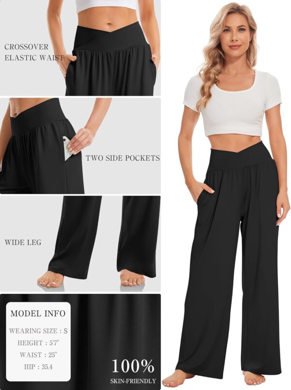 TARSE Women's Wide Leg Casual Loose Pants Yoga Sweatpants Comfy Crossover High Waisted Lounge Pajama Flowy Pants with Pockets