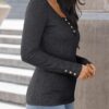 Kissfix Womens Long Sleeve Shirts Going Out Fall Clothes Casual Henley Tops Ribbed Knit Blouses Fashion Trendy Outfits