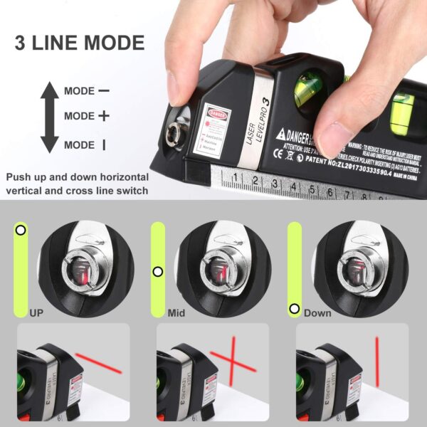 Laser Level Line Tool, Multipurpose Laser Level Kit Standard Cross Line Laser leveler Beam Tool with Metric Rulers 8ft/2.5M for Picture Hanging cabinets Tile Walls by AikTryee.