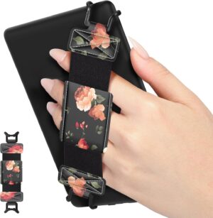 MoKo Soft Hand Strap for 6-8" Kindle eReaders Fire Tablet Kindle/Kobo/Voyaga/Lenovo/Sony Kindle E-Book Tablet, Black High-Elasticity Versatile Hand Strap Lightweight Finger Grip Holder, Rose