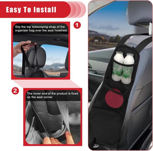 QUICTO 2PCS Car Seat Storage Hanging Bag, Multi-Pocket Seat Side Organizer, Multifunctional Mesh Net Pocket, Can Hold Mobile Phone, Wallet, Glasses, Suitable for Cars, SUVs, Trucks