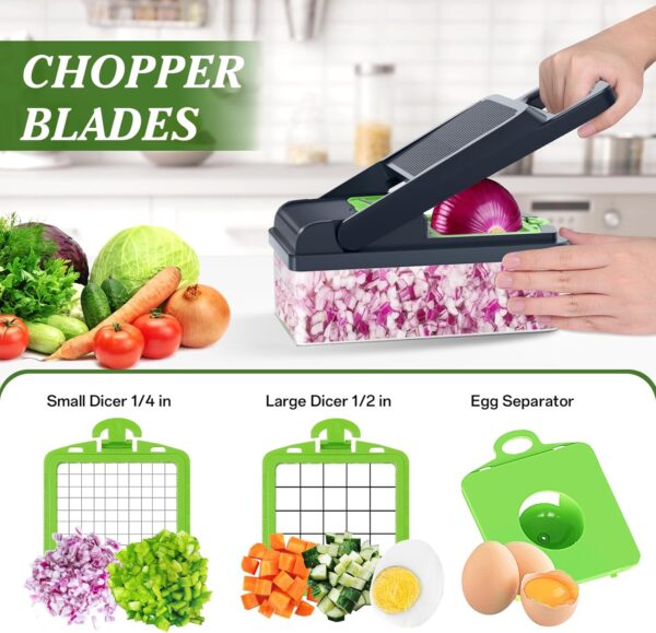 HomeHacks Vegetable Chopper Vegetable Cutter, 12 in 1 Kitchen Gadget, Dicer, Slicer, Onion Chopper, Salad Chopper, Cheese Grater & Egg Separator - Multi-Functional Veggie Chopper Lid with Handle