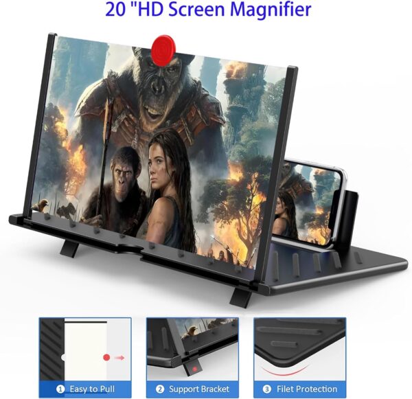 20" Screen Magnifier for Cell Phone - Mobile Phone 3D HD Magnifying Projector Screen Enlarger for Movies, Videos and Gaming – Foldable Phone Stand with Screen Amplifier–Compatible with All Phones