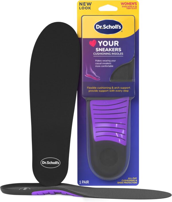 Dr. Scholl's® Love Your Sneakers Full Length Insoles, All-Day Comfort for Slip on & High Top Sneaker, Prevent Discomfort, Arch Support, Absorb Shock, Trim Insert to Fit Shoe, Women Size 6-10, 1 Pair