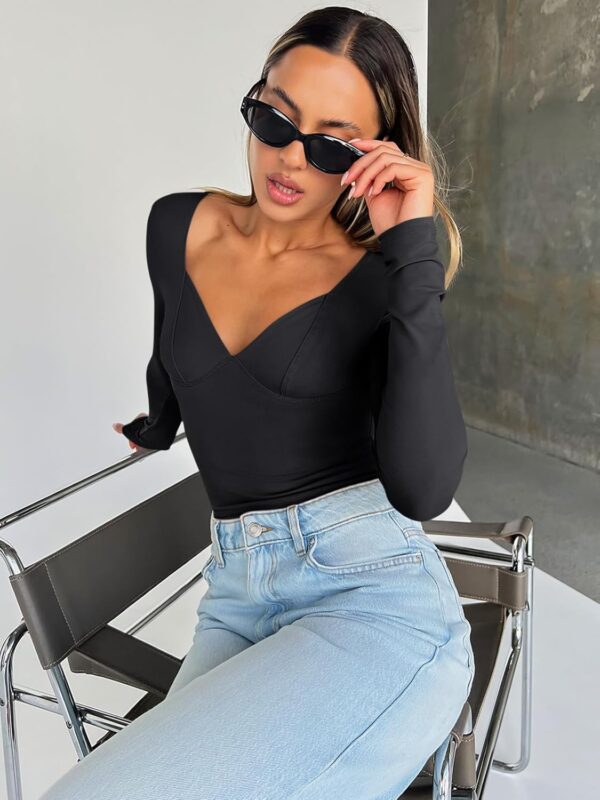 Trendy Queen Womens Tops Trendy Fashion Clothes Going Out Long Sleeve Shirts V Neck Basic Y2K Cute Shirt Slim Fitted Corset