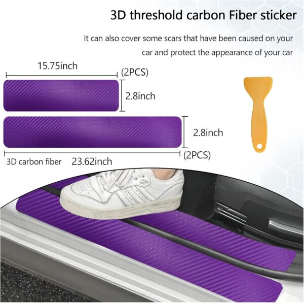 4 PCS Car Door Sill Protector, 3D Carbon Fiber Auto Door Entry Edge Guard Protection Trim, Anti-Scratch Threshold Cover Strips, Sill Protection Sticker for Car SUV Truck (Purple)