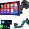 10.26" Wireless Apple Carplay Screen for Car, Secure Strong Bracket, Portable Apple CarPlay& Android Auto Car Stereo with GPS Navigation, Bluetooth, Mirror Link, Voice Control,Fits All Vehicles