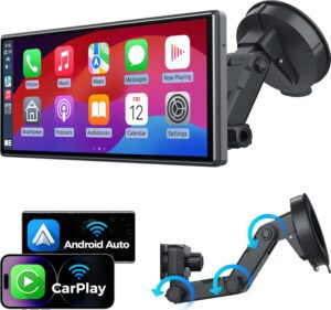 10.26" Wireless Apple Carplay Screen for Car, Secure Strong Bracket, Portable Apple CarPlay& Android Auto Car Stereo with GPS Navigation, Bluetooth, Mirror Link, Voice Control,Fits All Vehicles