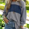 Dokotoo Long Sleeve Spring Tops Oversized 2025 Trendy Round Crew Neck Casual Color Block Womens Shirts Blouses