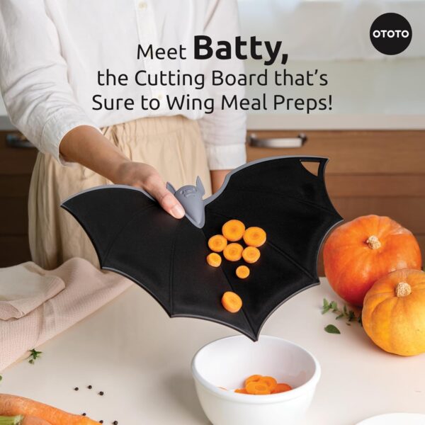 Cutting Board by OTOTO – Wooden & Plastic Cutting Boards for Kitchen, Fun & Spooky Kitchen Gadgets, Housewarming & Goth Gifts, Dishwasher Safe (Bat, Plastic)