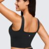 CRZ YOGA Butterluxe Womens Square Neck Longline Sports Bra - Workout Crop Tank Tops Padded Yoga Camisole with Built in Pads