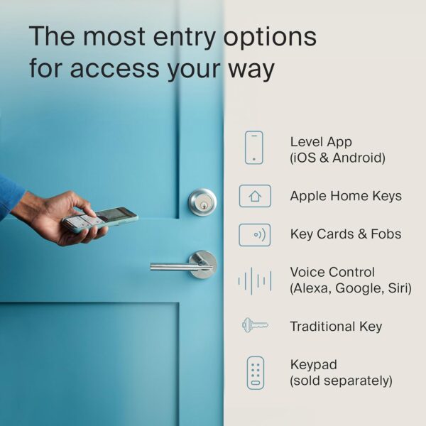 Level Lock+ (Wi-Fi) Smart Lock - World's Smallest Smart Lock Plus Apple Home Keys - Lock/Unlock from Anywhere - Level App for iOS & Android - Works with Apple Home, Alexa, Google Home (Satin Nickel)