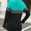 Women's Long Sleeve Shirts Zipper Color Block V Neck Tunic Tops Casual Blouse