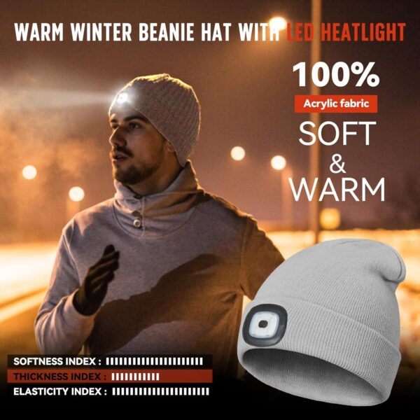 Valentines Day Gifts for Him, Unisex Beanie Hat with Light, Valentines Day Gifts, Rechargeable Headlight Cap, Valentines Day Gifts for Her, Gifts for Men, Cool Gadget Gifts for Women, Grey