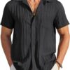 COOFANDY Men's Casual Button Down Shirts Short Sleeve Textured Summer Beach Shirt with Pocket