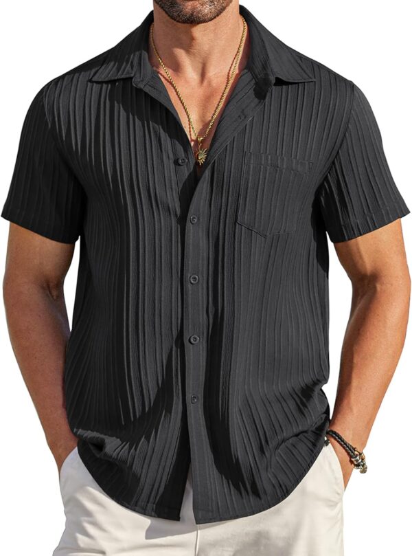 COOFANDY Men's Casual Button Down Shirts Short Sleeve Textured Summer Beach Shirt with Pocket