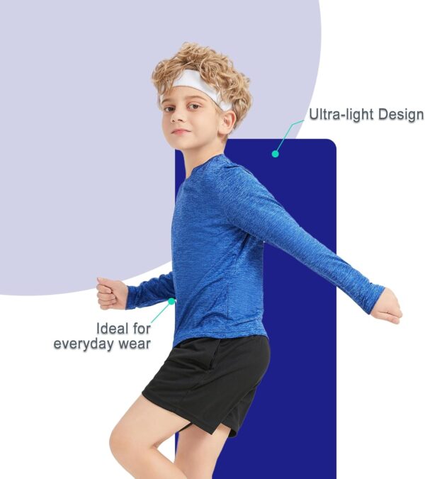 5 Pack Boys&Girls Athletic Quick Dry Long Sleeve Youth Performance Activewear T-Shirt for Kids