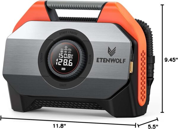 ETENWOLF VORTEX S6 Tire Inflator Portable Air Compressor for Heavy-duty Vehicle, Cordless Air Pump for Car & Inflatables with 19200 mAh Battery, 100% Duty Cycle & Dual Cylinder Bike Pump, Vivid Orange