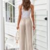 LILLUSORY Women's Linen Summer Palazzo Pants Flowy Wide Leg Beach Pants with Pockets