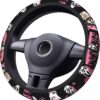 Halloween Pink Ghost Steering Wheel Cover Horror Movie Car Accessories for Men Women with 2 Car Air Freshener, 15 Inch Anti-Slip Car Steering Wheel Covers Universal Fit