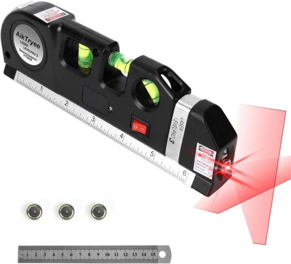 Laser Level Line Tool, Multipurpose Laser Level Kit Standard Cross Line Laser leveler Beam Tool with Metric Rulers 8ft/2.5M for Picture Hanging cabinets Tile Walls by AikTryee.