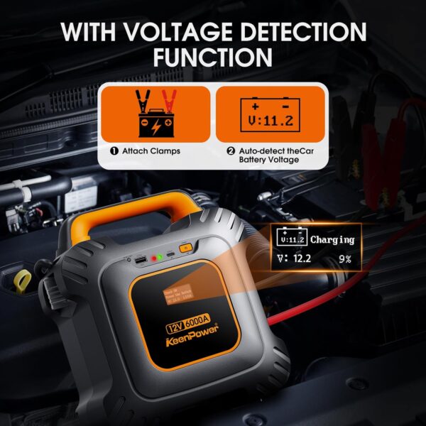 6000A Super Capacitor Jump Starter [Upgraded Clamps & Screen Version], No Traditional Battery, Powerful Jump Box for All 12V Cars, Works in -45°F Env, 3-Mins Fast Charging for Instant Usage