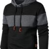 Men’s Sweatshirts Long Sleeve Pullover Patchwork Plaid Jacquard Hoodie Casual Drawstring Hoody Top