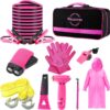 Car Emergency Kit, Pink Roadside Emergency Car Kit with Jumper Cables, Tow Rope, Safety Hammer, Pink Car Accessories for Women