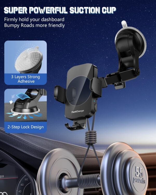 Wireless Car Charger, Fast Charging Phone Holder 3 in 1 Phone Mount Auto Clamping Car Accessories Compatible with iPhone 16 15 14 13 12 11 Xs XR, Samsung S23 Ultra S22 S21 S20/S10+ S9+ Note 9