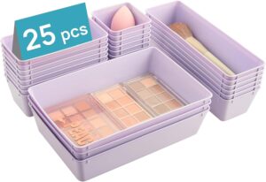 Vtopmart 25 PCS Plastic Drawer Organizers Set, 4-Size Versatile Bathroom and Vanity Drawer Organizer Trays, Storage Bins for Makeup, Bedroom, Kitchen Gadgets Utensils and Office