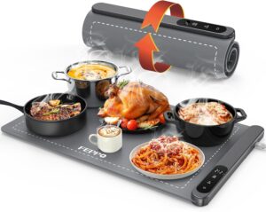 FEPPO Food Warming Mat, Upgrade High-tech Graphene Heating, Fast Full Surface Electric Warming Tray with 6 Level Adjustable Temperature and 6 Hours Timer, Roll Up Food Warmers for Parties Buffet