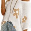 Dokotoo Womens Floral Fashion Summer Tops 2025 Short Sleeve Crochet Sweaters Lightweight Knit Pullover