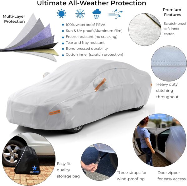 EzyShade 10-Layer Car Cover Waterproof All Weather - See Vehicle Size-Chart - Car Covers for Automobiles & Car Snow Cover - Full Exterior Covers - Winter Rain Sun SUV Sedan. Size A4 (See Size Chart)