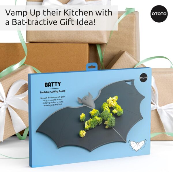 Cutting Board by OTOTO – Wooden & Plastic Cutting Boards for Kitchen, Fun & Spooky Kitchen Gadgets, Housewarming & Goth Gifts, Dishwasher Safe (Bat, Plastic)