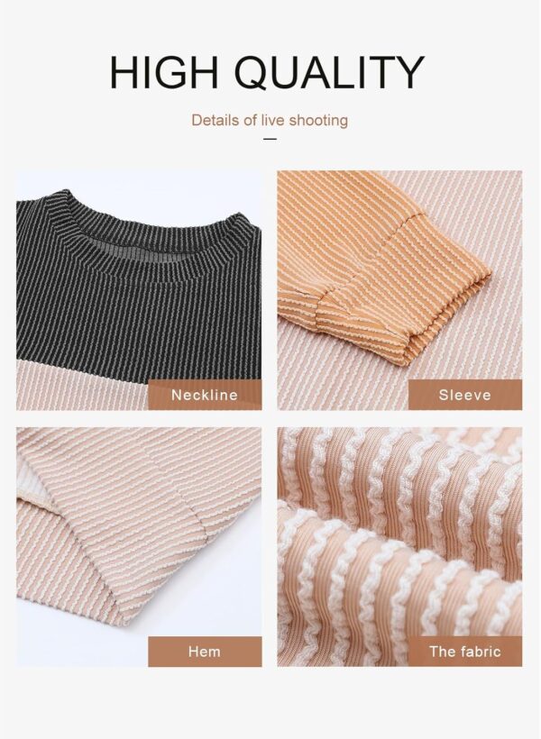 Dokotoo Womens Fashion 2025 Color Block Long Sleeve Crewneck Knitted Casual Loose Pullover Shirts Tops