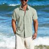 MAPICK Men's Linen Shirts Short Sleeve Button Down Casual Shirt Business Dress Clothing Beach Fashion Summer Tops