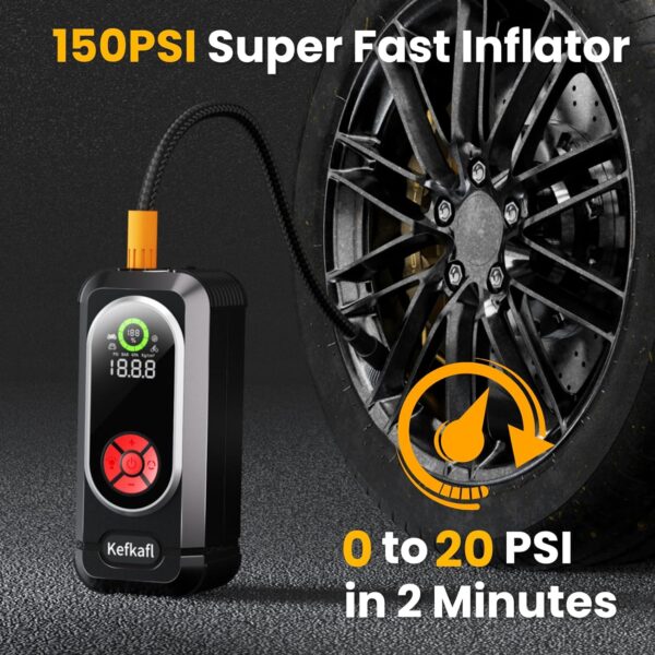 Portable Car Jump Starter with Air Compressor, Kefkafl 4500A 150PSI Car Battery Jump Starter Battery Pack (10.0L Gas/10.0L Diesel), 12V Jump Box with Tire Inflator, FlashLight, Display, Power Bank ﻿ ﻿