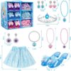 Princess Dress Up Toys & Jewelry Boutique, Costumes Set incl Color Skirts, Shoes, Crowns, Accessories, Girls Role Play Gift for 3 4 5 6 Year old Girl Toddler ​B-day Party Favors