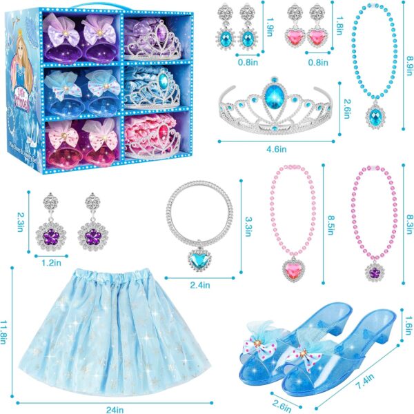 Princess Dress Up Toys & Jewelry Boutique, Costumes Set incl Color Skirts, Shoes, Crowns, Accessories, Girls Role Play Gift for 3 4 5 6 Year old Girl Toddler ​B-day Party Favors