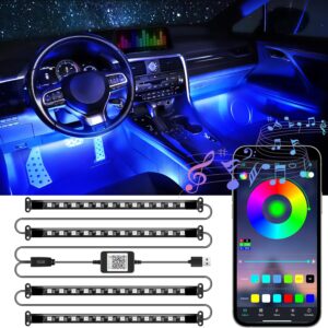 LivTee Accent Interior Car Lights, Smart Car Interior Lights with App Control, RGB LED Lights with Music Mode and DIY Mode, 2 Lines Design LED Lights for Cars with Charger, Car Accessories for Women