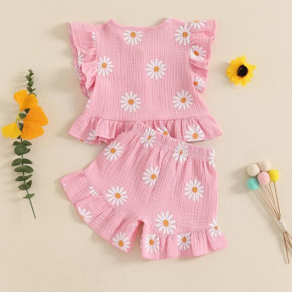 BemeyourBBs Summer Toddler Girl Clothes Baby Girl Ruffle Sleeveless Shirt with Buttons Bow Bloomers Shorts Set Cute Outfits