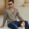 COOFANDY Men's Henley T-Shirt Long Sleeve Casual Lightweight Pullover Shirts Soft Stretch Basic Tees Fall Tops