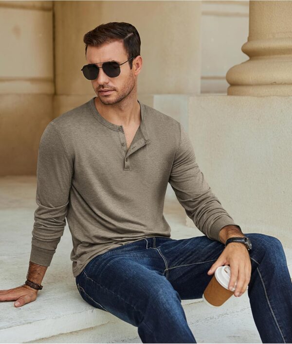 COOFANDY Men's Henley T-Shirt Long Sleeve Casual Lightweight Pullover Shirts Soft Stretch Basic Tees Fall Tops