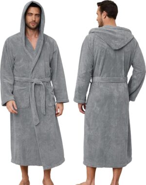 Men's Bathrobes with Hood, Soft Long Towel Robe for Men - Super Absorbent Quick Dry yet Warm