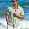 MAPICK Men's Linen Shirts Short Sleeve Button Down Casual Shirt Business Dress Clothing Beach Fashion Summer Tops